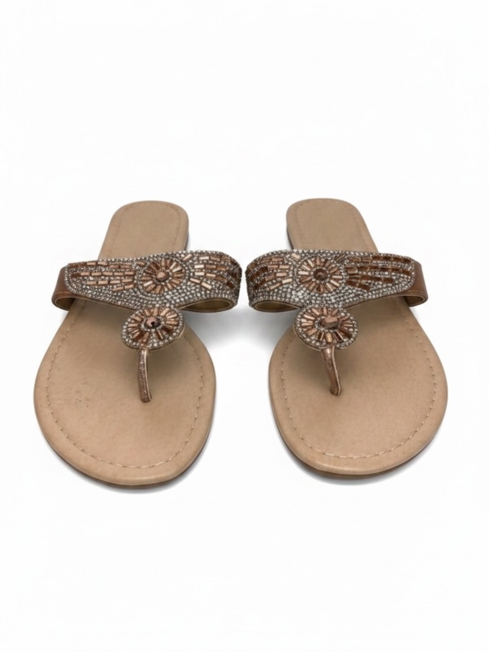 OLIVIA MILLER “Happily Ever After”Rhinestone Sandals Silver/Gold Metallic SZ 9